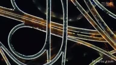 4K城市交通_俯拍城市高架立交桥夜景交通